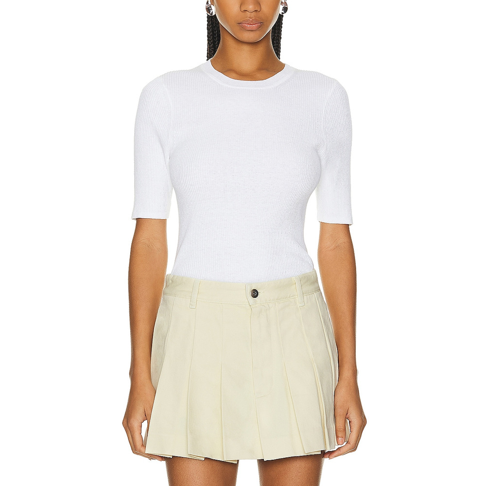 Enza Costa Linen White Knit Half Sleeve Crew Top Size XS